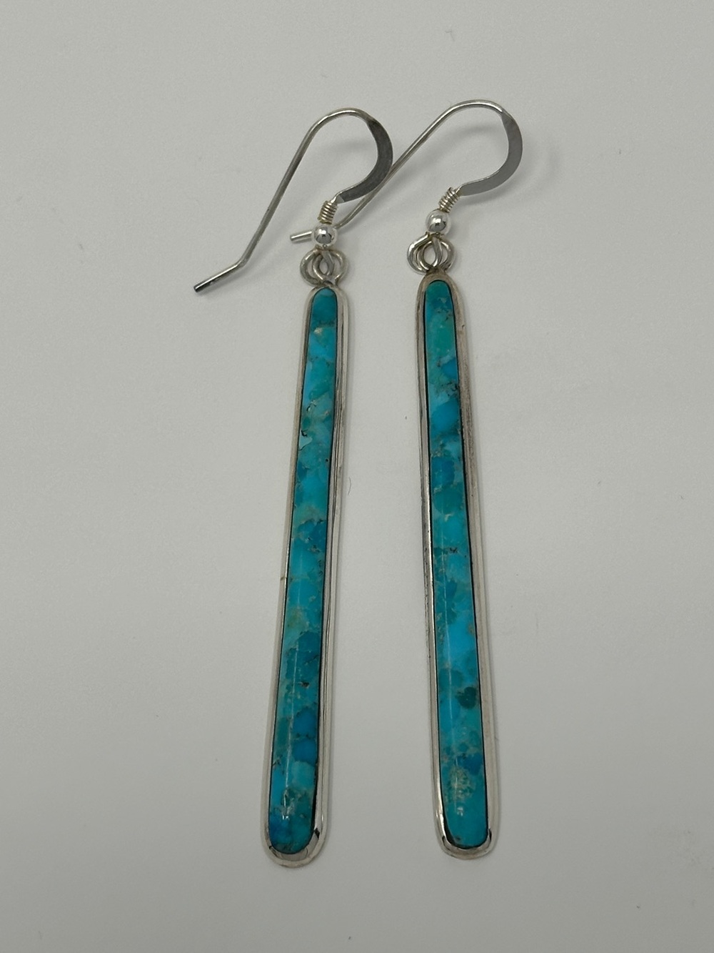 Real Turquoise Inlay Sterling silver Drop Earrings - Blue